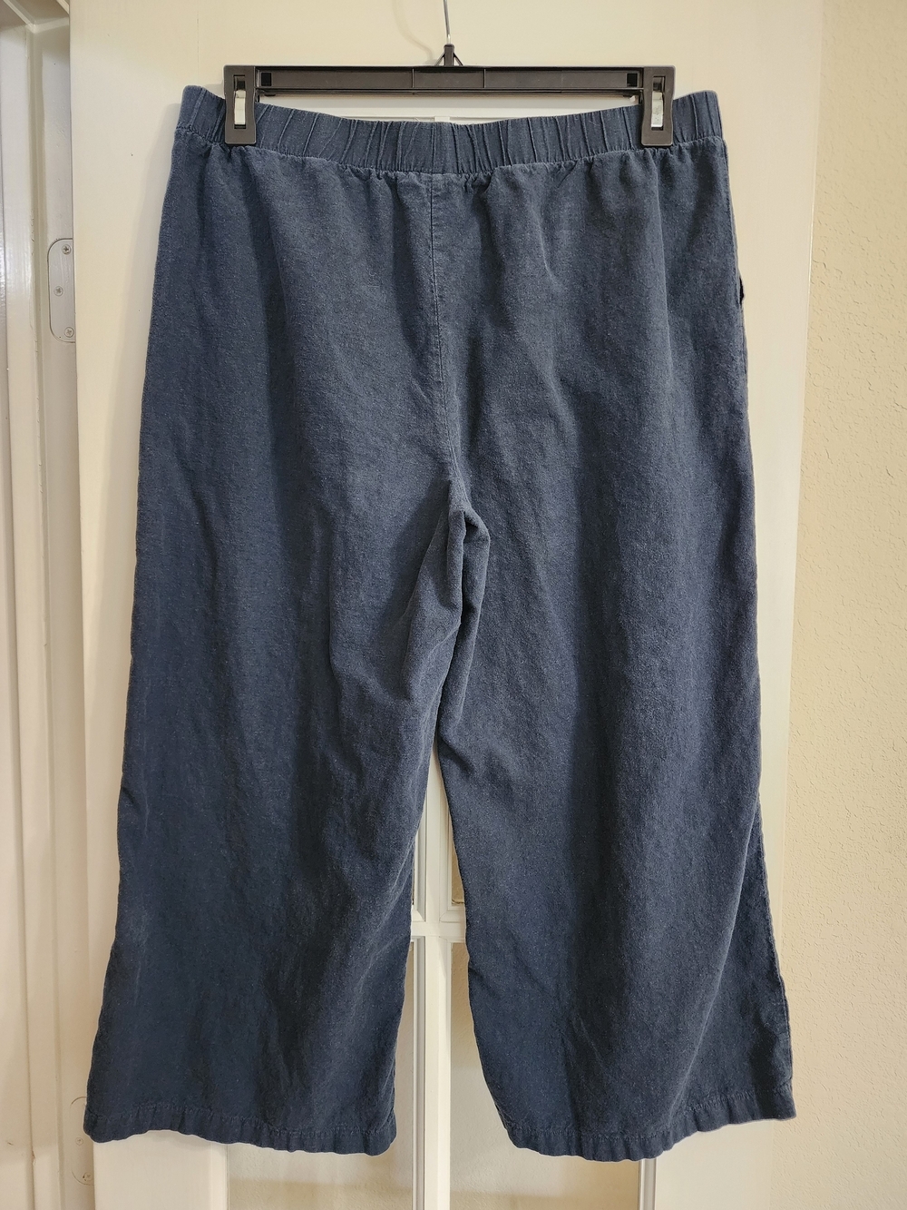 Felina Linen Cotton Wide Leg Crop Pants Navy Blue Large Pull On - Picture 3 of 12